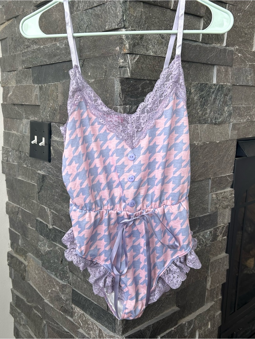 Sugar Thrillz Pastel Houndstooth Teddy Playsuit